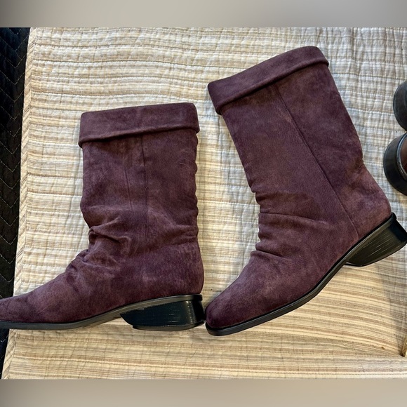 Simon Purple Suede Slouch Boots Women’s 9M Fold Over Square Toe Retro Style - Picture 6 of 9